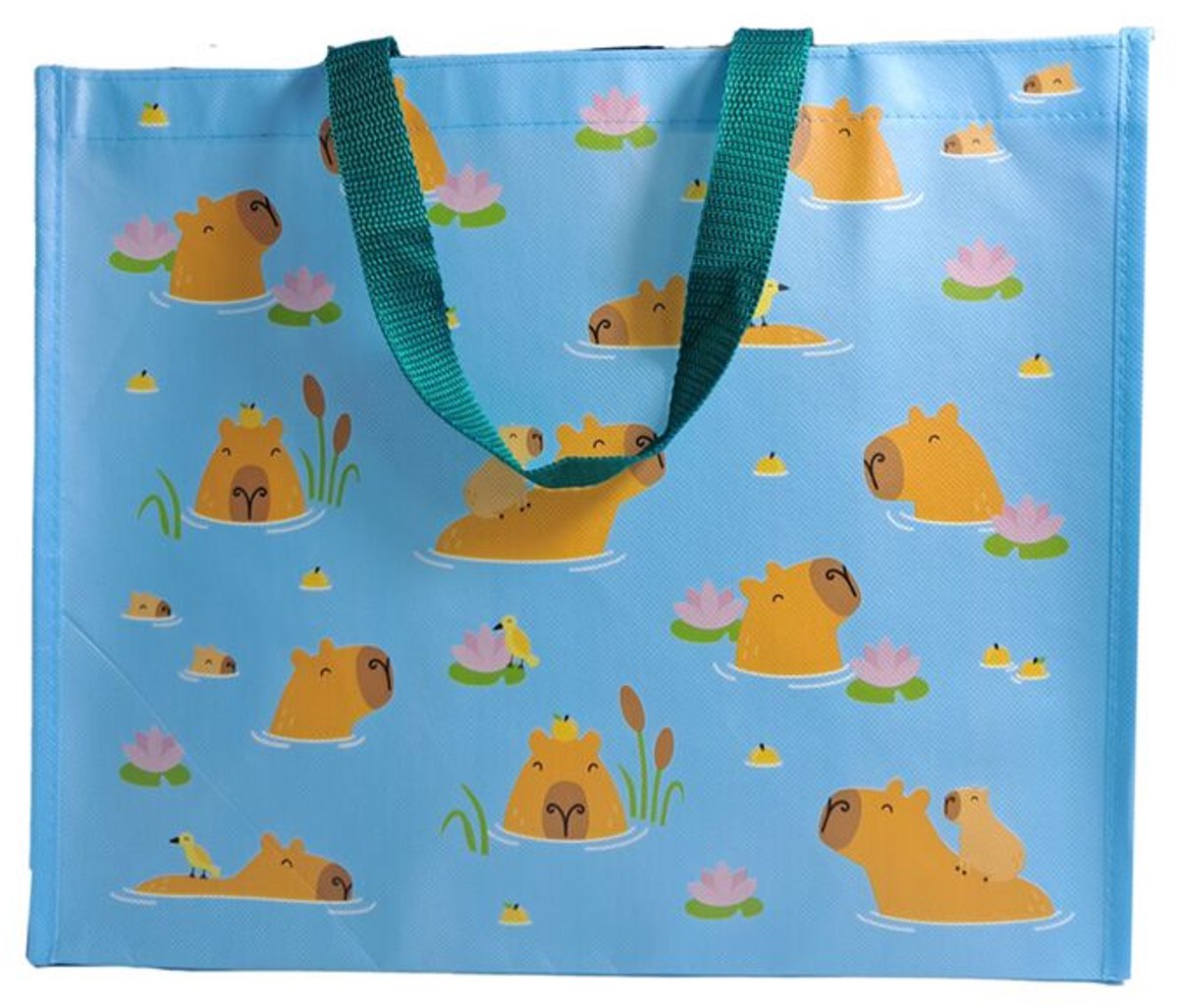 Puckator sac shopping - fleurs de natation capybara - durable - bleu marron clair - 33x39x17cm