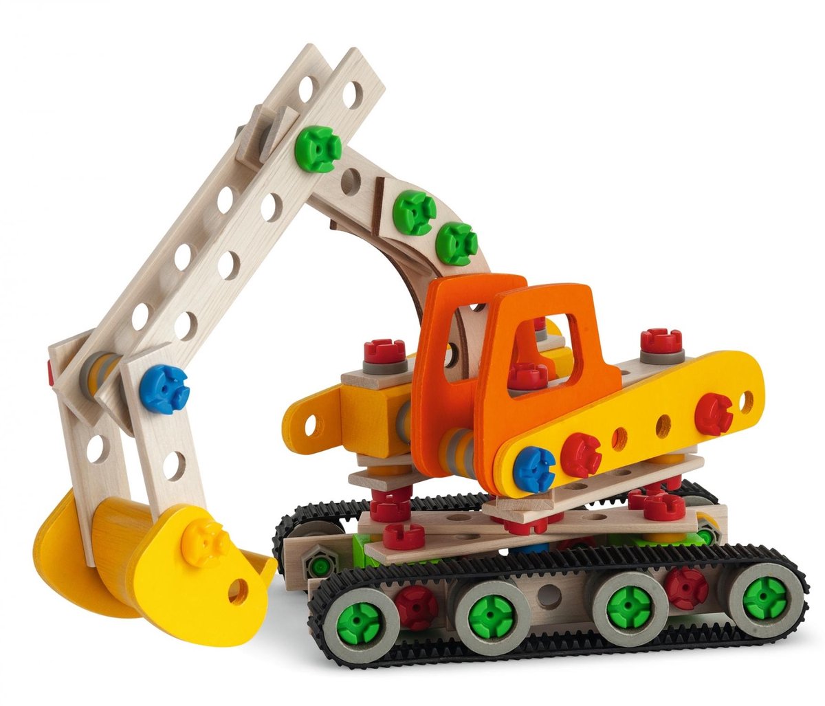 Jouets de construction de pelle sur chenilles de constructeur Eichhorn 170 pièces en bois FSC.