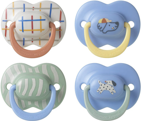Sucette Tommee Tippee Ultimate Fit - 6-18 mois - 4 pièces - Sucette symétrique orthodontique pour bébé - Silicone 100% sans BPA - Déco bleue