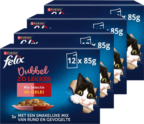 Felix deux fois plus savoureux en gelée - nourriture humide pour chats - sélection de mélanges - 48 x 85 g