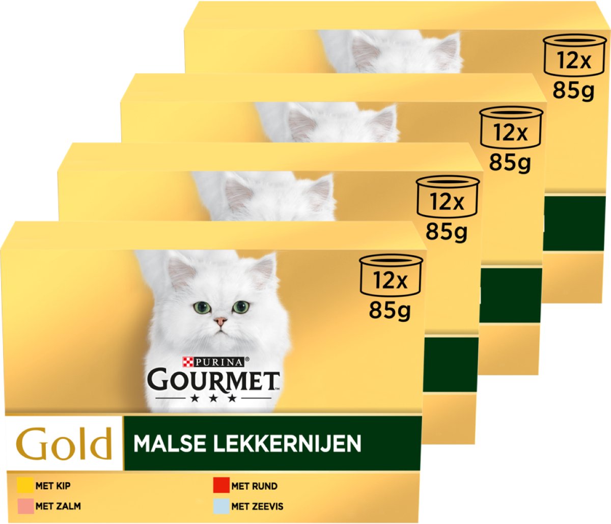 Gourmet gold tendre Treats - nourriture humide pour chat - poulet saumon boeuf poisson de mer - 48 x 85 g