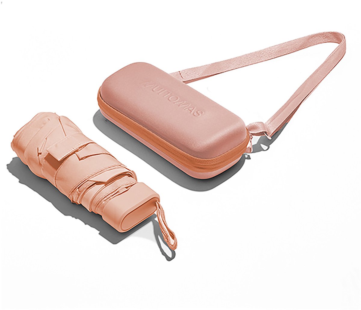 Muitomas paraplu + hoes - schouderriem – ultra licht - telescopische steel - harde hoes - peach fuzz