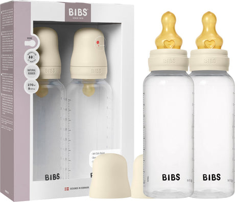 Biberon Bibs 270 ml tétine en caoutchouc latex naturel pack 2 pièces - anti-colique, sans BPA, tétine ronde, débit moyen, légère et facile à nettoyer, convient aux nouveau-nés à partir de 0 ans - ivoire