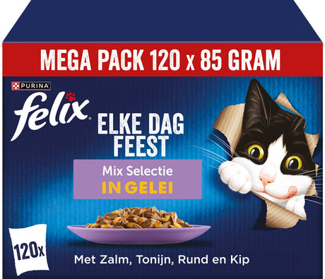 Felix Every Day Party Mix Selection en gelée - Nourriture humide pour chat - Poulet saumon thon bœuf - 120 x 85 g