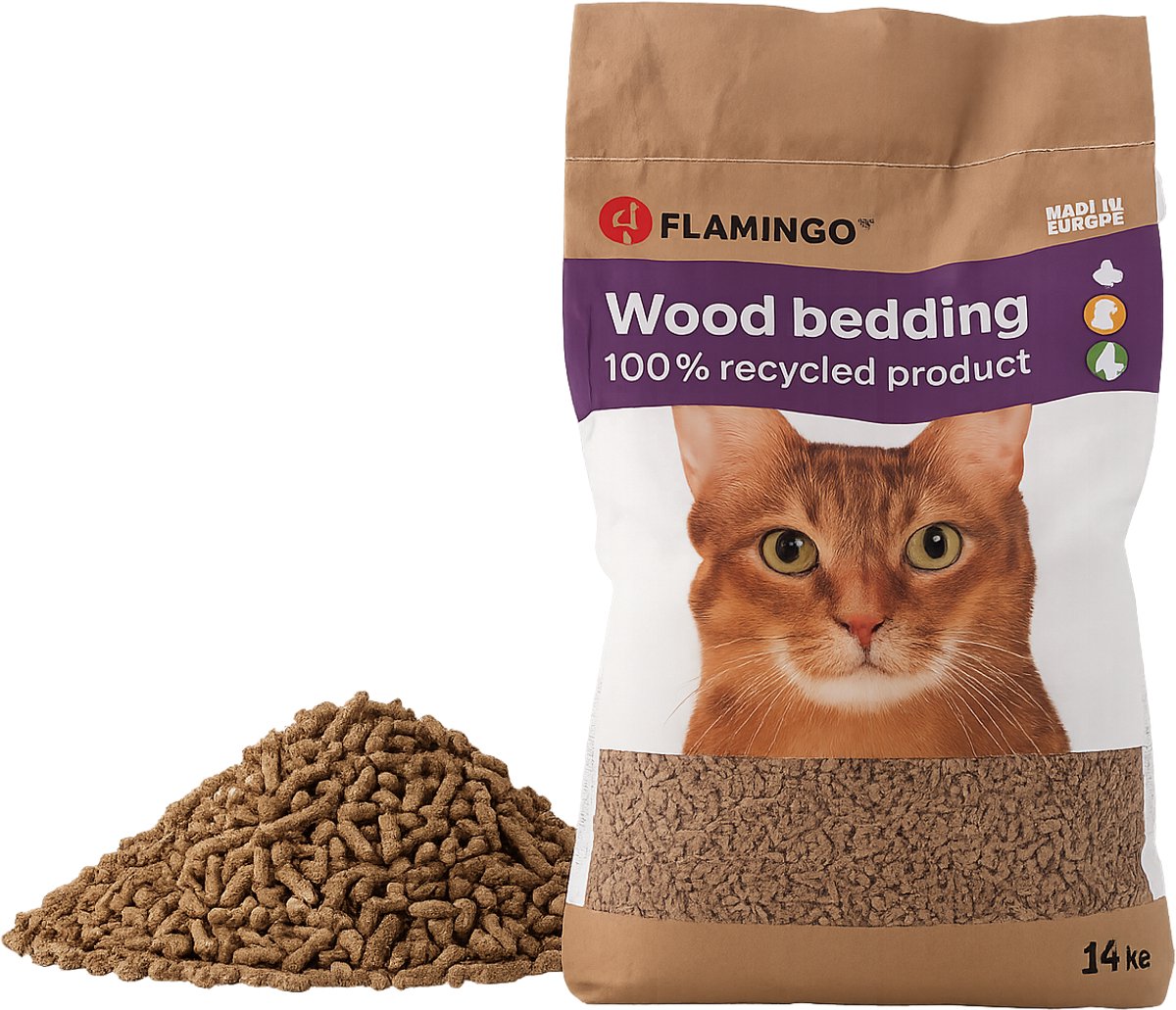 Litière pour chat Flamingo pellet de bois - litière pour chat 14kg pour 140 jours - pellet de bois marron - bois 100% naturel compostable