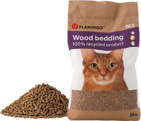 Litière pour chat Flamingo pellet de bois - litière pour chat 14kg pour 140 jours - pellet de bois marron - bois 100% naturel compostable