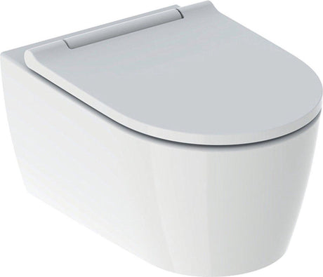 WC suspendu Geberit one pack - chasse profonde - turboflush - 37x54cm - abattant de WC - couvercle design blanc - keratect - blanc brillant