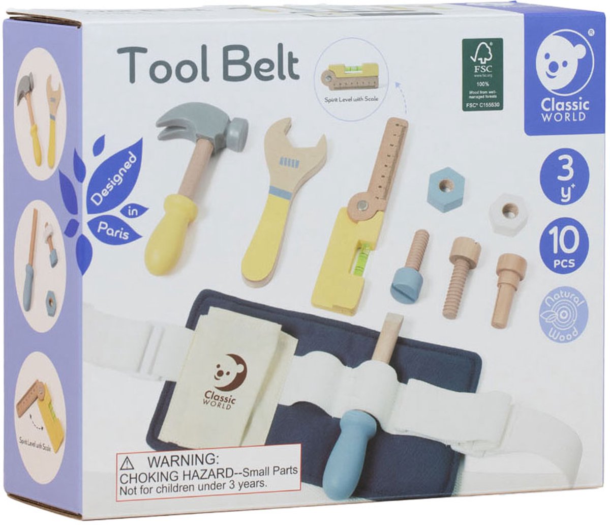Ceinture à outils en bois Classic World, 10 pcs.
