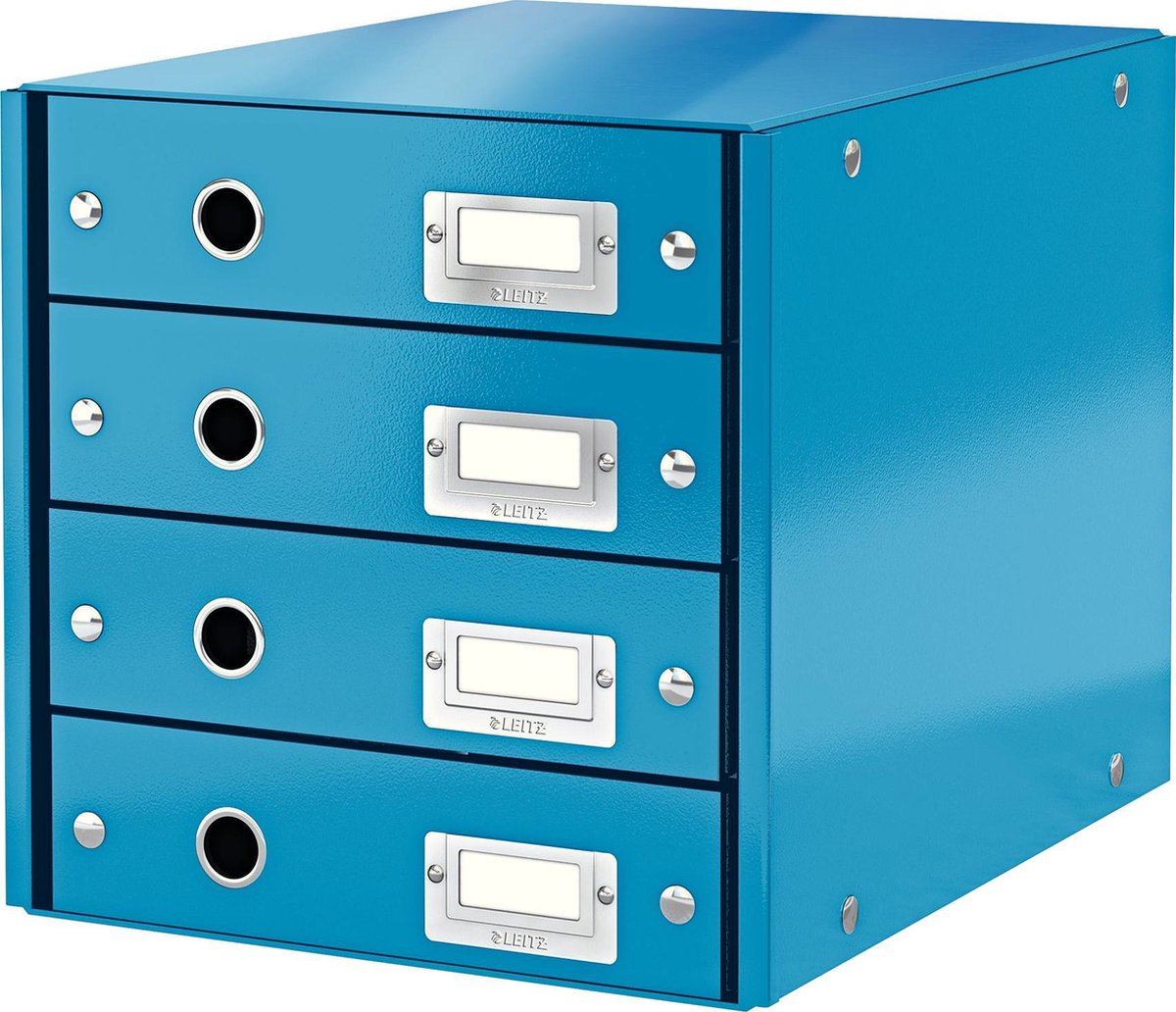 Commode Leitz wow click store à 4 tiroirs - 81% carton recyclé - pour formats A4 - rangement peu encombrant - bleu