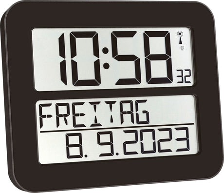 Tfa dostmann 60.4512.01 - horloge - numérique - radiocommandée - 7 langues - deuxième heure - alarme - snooze - LCD - noir