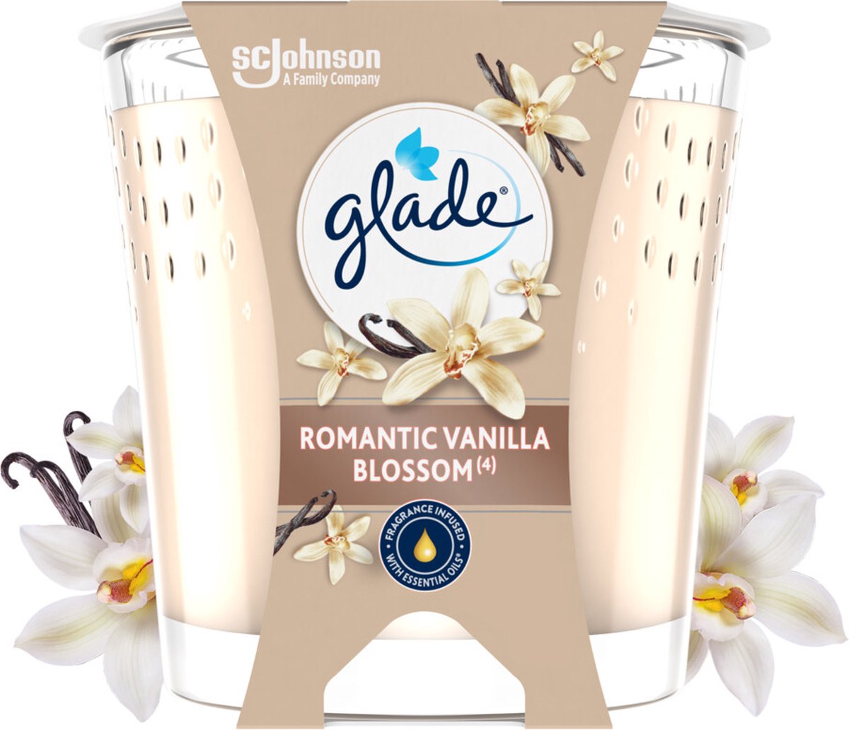 Glade bougie parfumée vegan romantique fleur de vanille 100% cire de colza - 112 gr