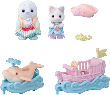 Sylvanian family 5820 coffret de jeu pour parc d'attractions - glisser sur les vagues - comprenant 2 figurines de jeu douces et veloutées