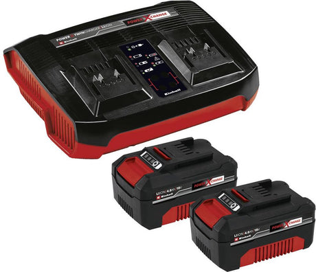 Kit de démarrage Einhell 18 V 4,0 Ah Power X-Change - 2 batteries 4,0 Ah et chargeur Duo - Universel pour toutes les machines Power X-Change
