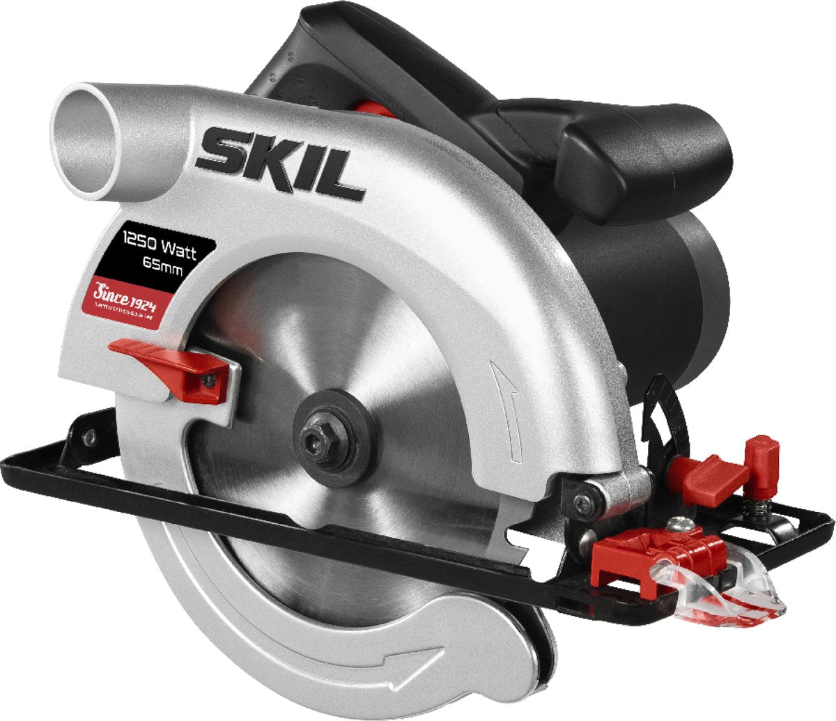 Scie circulaire Skil 1250w - capacité de coupe 65mm - scie circulaire - guide de largeur - avec visière ligne de coupe - lame de scie circulaire 24 dents - 5665 AA