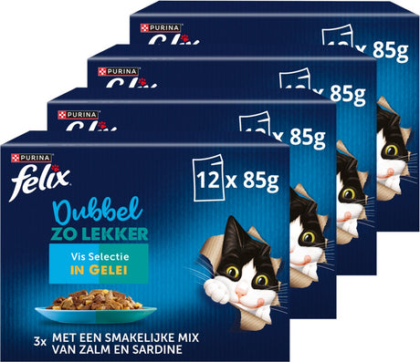 Felix deux fois plus savoureux en gelée - nourriture humide pour chats - sélection de poissons - 48 x 85 g