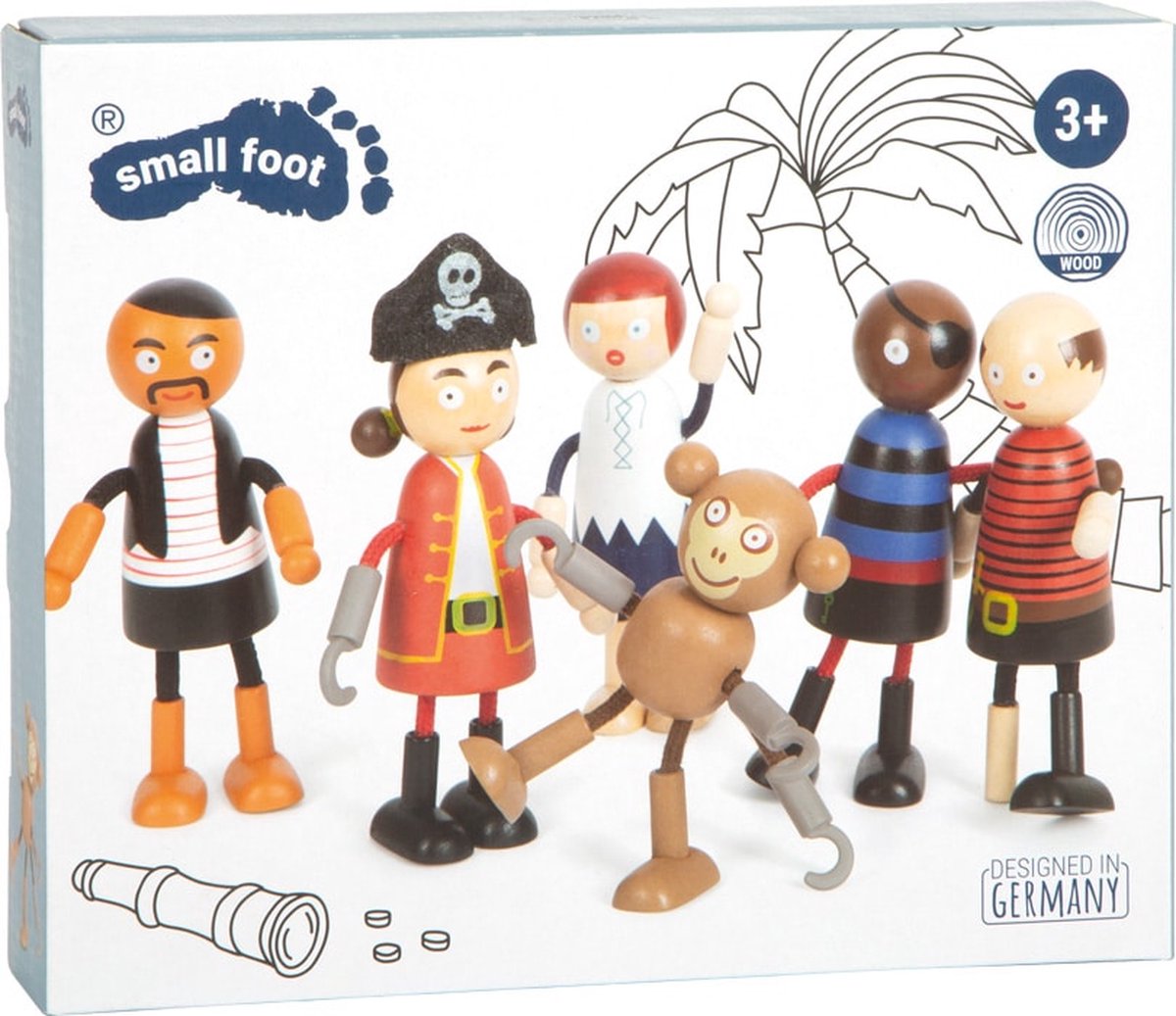 Small foot - figurines de pirates en bois pliables, 6 pcs.