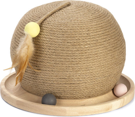 Designed by lotte krab- en speelbol mila - kattenspeelgoed - krabbol - hout - bruin - 29,5x29,5x22 cm