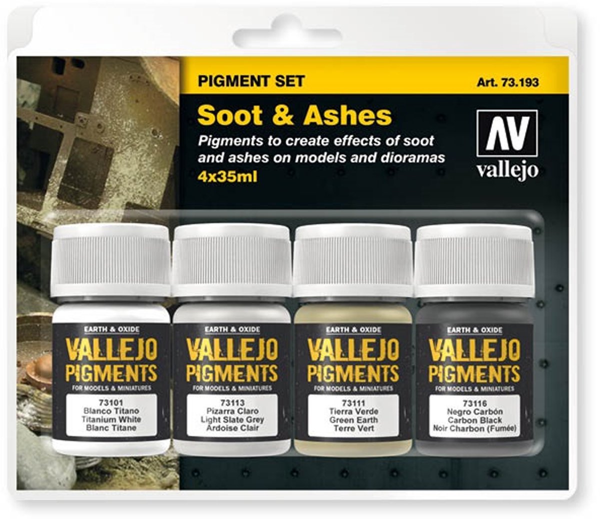 Vallejo val73193 - ensemble de pigments de cendres de suie - 4 couleurs