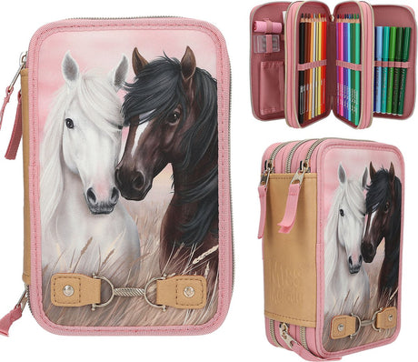 Depesche - trousse à crayons 3 compartiments miss melody - vieux rose
