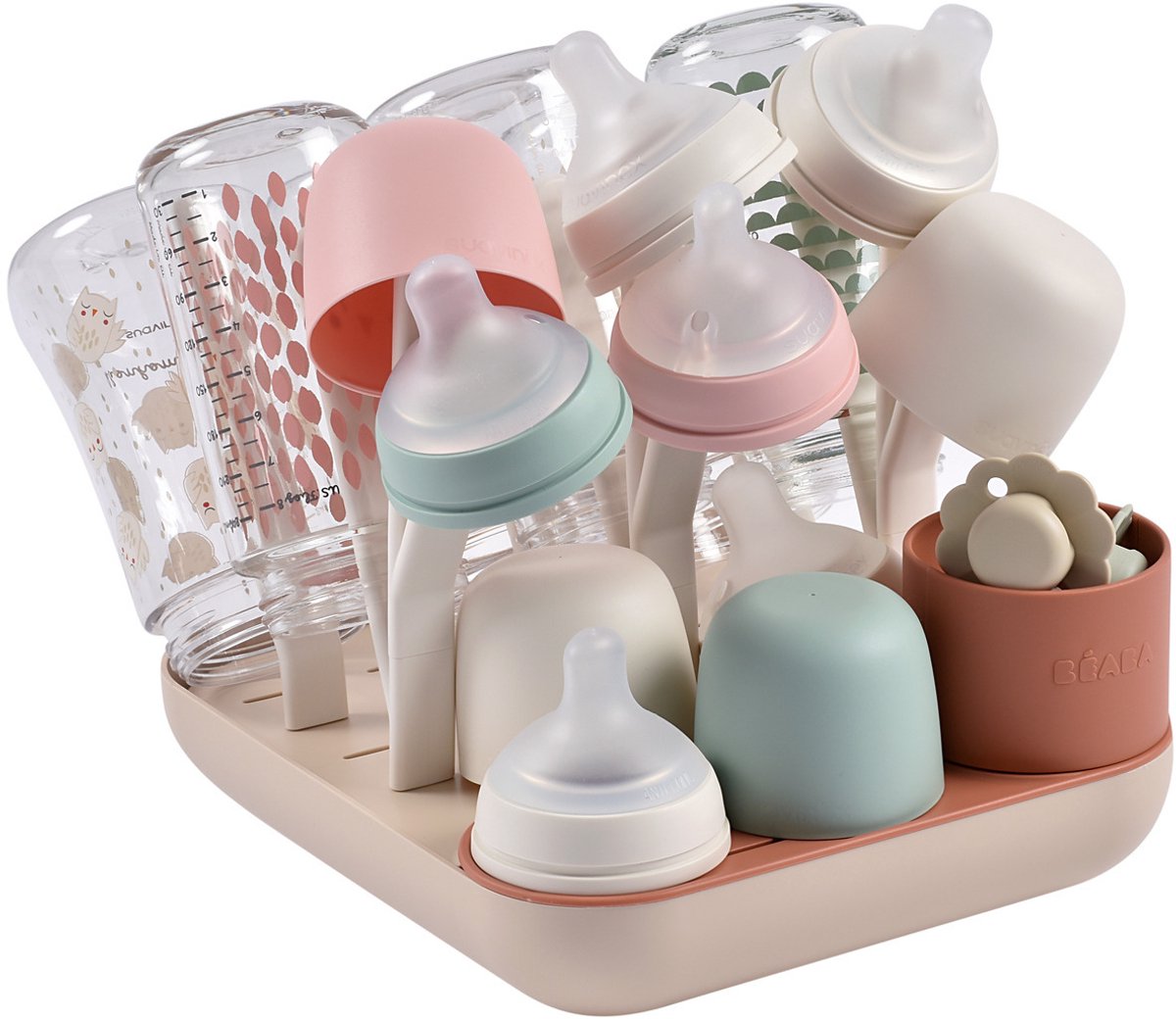 Béaba - casier à bouteilles forestier - étendoir modulable - pour 6 bouteilles + accessoires - terre cuite - carton recyclé
