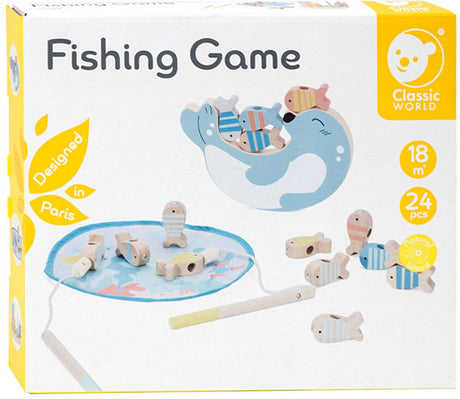 Sceau de jeu de pêche en bois du monde classique, 24 pcs.