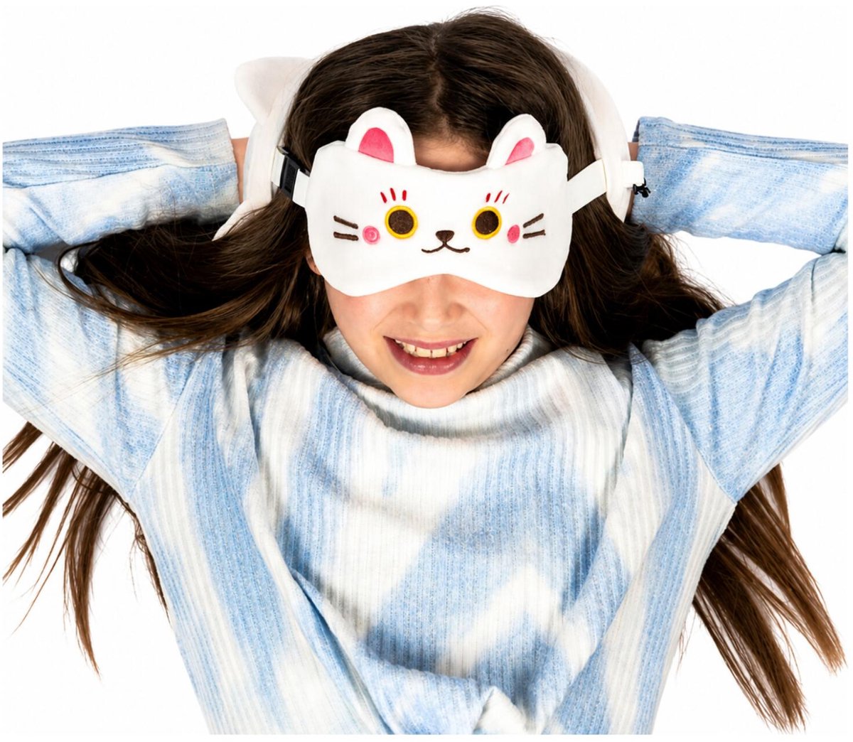 Relaxeazzz Maneki Neko Lucky Cat Oreiller de voyage rond masque de sommeil