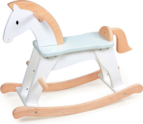 Cheval à bascule en forme de feuille tendre, jouet en bois au design classique.