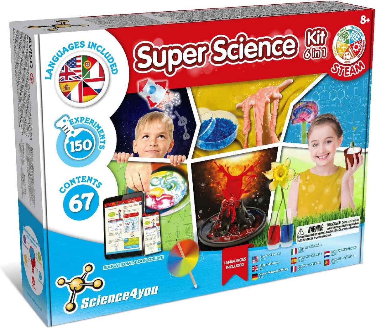 Science 4 you science4you 6-en-1 super science – boîte d'expérimentation éducative physique chimie – 25+ expériences – pour les enfants de 8 ans et plus