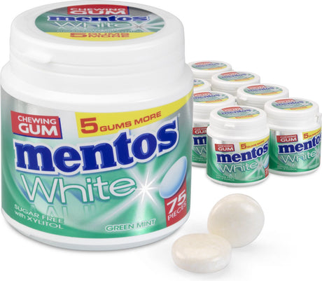 Mentos gum menthe verte blanche - chewing-gum - sans sucre - 8x75 pièces