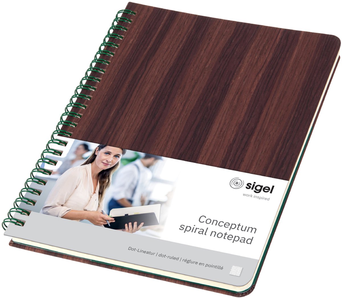 Carnet Sigel a5 - conceptum - structure bois - ligné à points - reliure spirale - si-co675