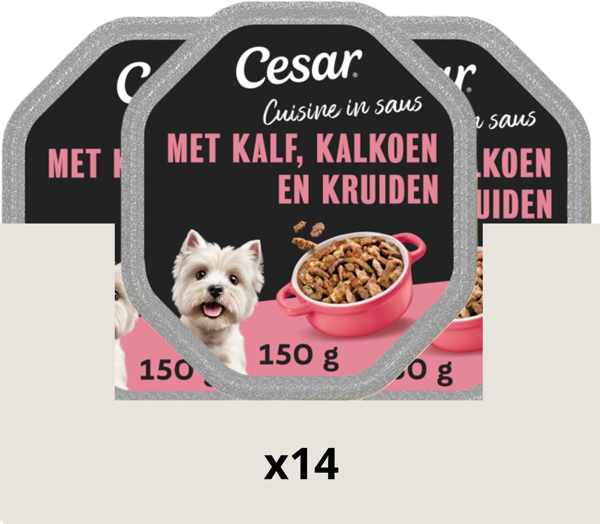 Nourriture pour chien Cesar - cuisine - dinde de veau en sauce - barquettes 14x150g