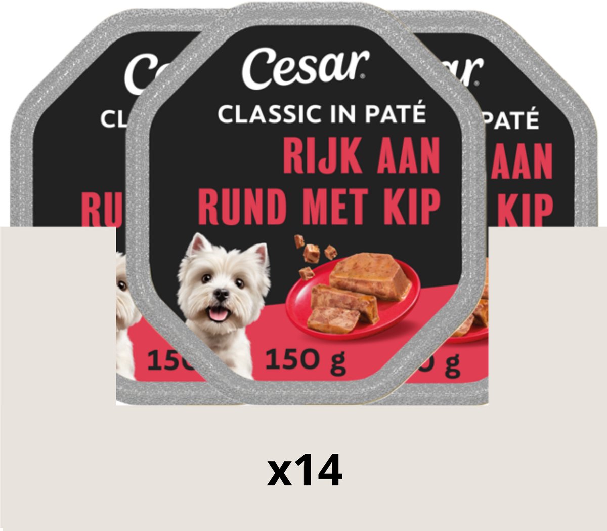 Nourriture pour chien Cesar - classique - bœuf en pâté - barquettes repas 14x150g