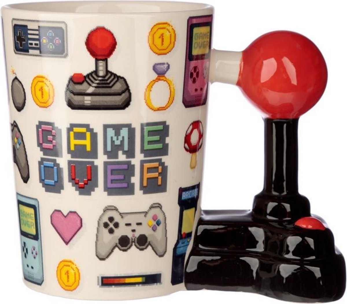 Game over joystick pixel - tasse en céramique avec poignée en forme de pixel