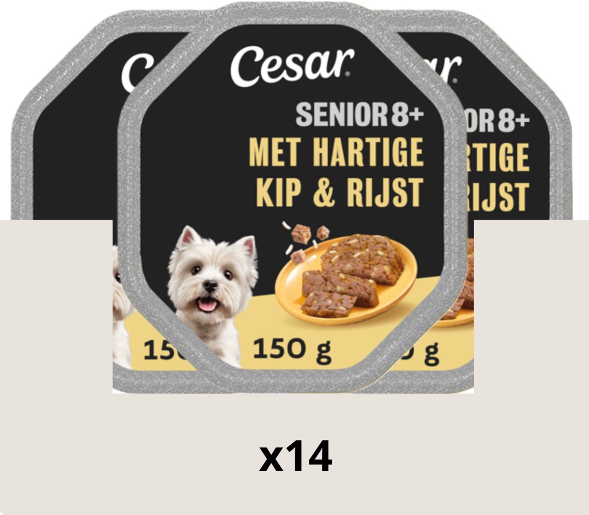 Nourriture pour chien Cesar - senior 10+ - poulet et riz en gelée - 14x150g