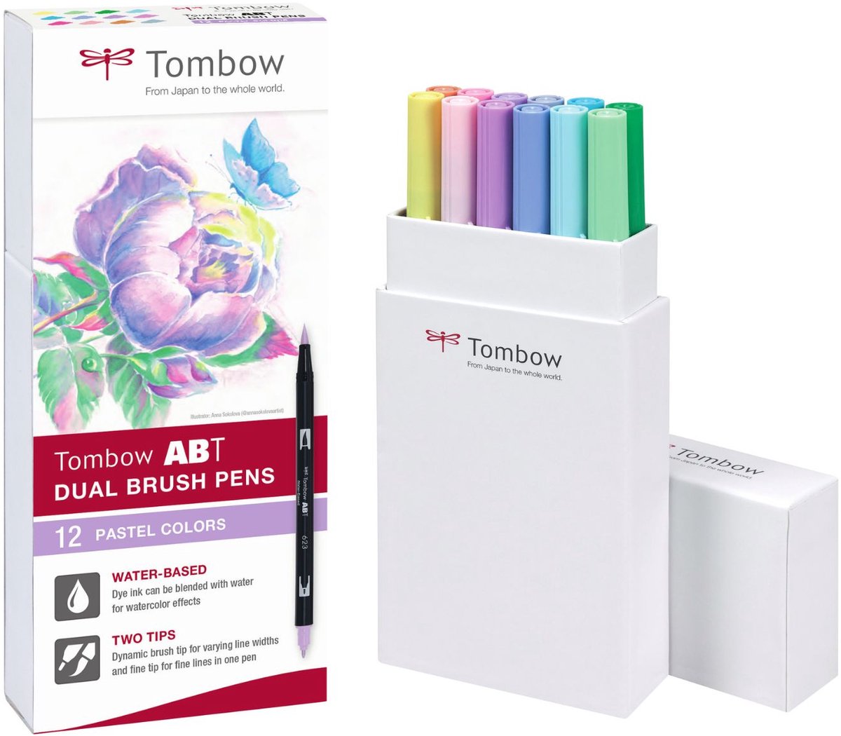 Tombow • ensemble de stylos pinceaux à double pinceau, couleurs pastel, 12 pièces
