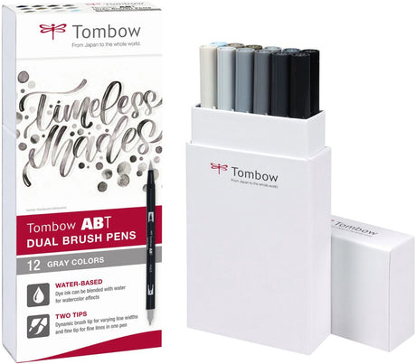 Tombow • stylo pinceau environ stylo pinceau double 12x couleurs grises