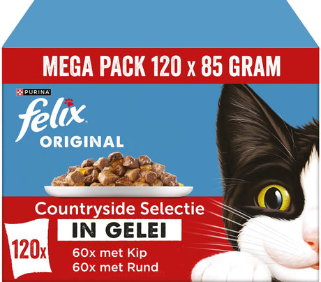 Felix sélection originale de mélange en gelée - sélection campagne - nourriture humide pour chats - poulet au bœuf - 120 x 85 g