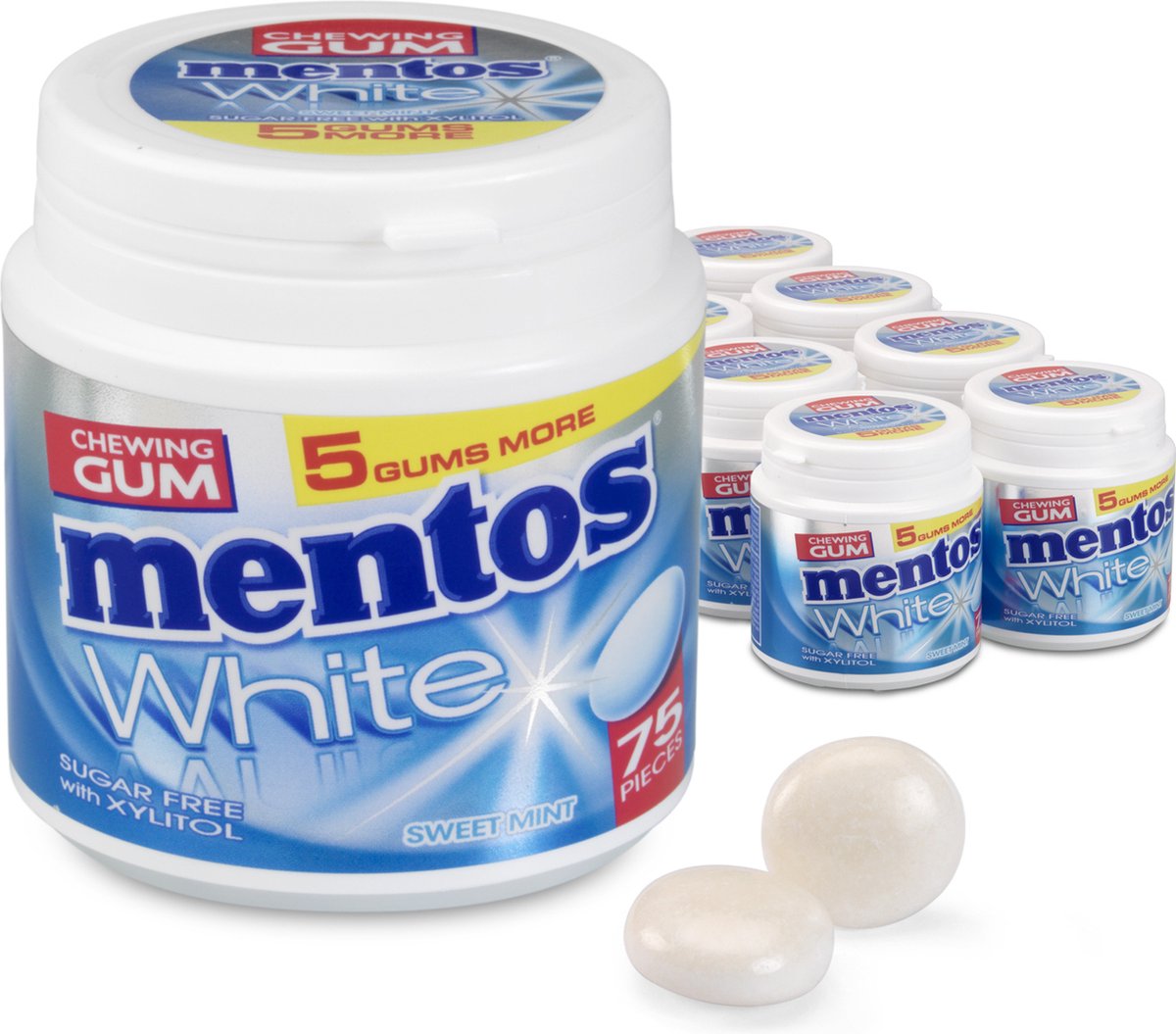 Mentos gum menthe douce blanche - chewing-gum - sans sucre - 8x75 pièces
