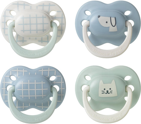 Sucette Tommee Tippee Ultimate Fit - 0-6 mois - 4 pièces - Sucette symétrique orthodontique pour bébé - Silicone 100% sans BPA - Déco bleue
