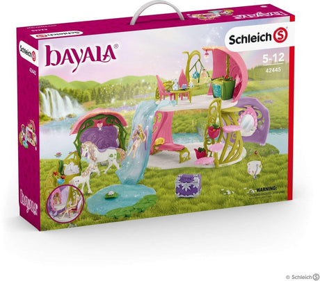 Schleich bayala - maison fleurie scintillante - jouet pour enfants - avec licorne, elfes, lac et écurie - 71 pièces