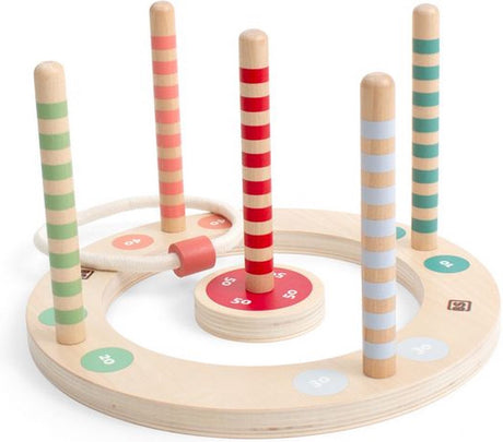 Bs Toys jeu de lancer d'anneaux en bois avec rayures, 7 pièces.