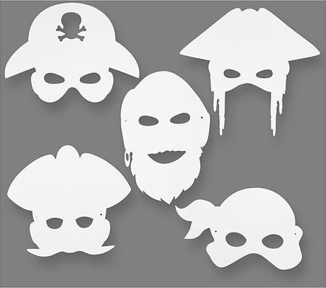 Masques de pirate Creativ company, h : 16-26 cm, l : 17,5-26,5 cm, 230 g, blanc, 16 pièces 1 boîte