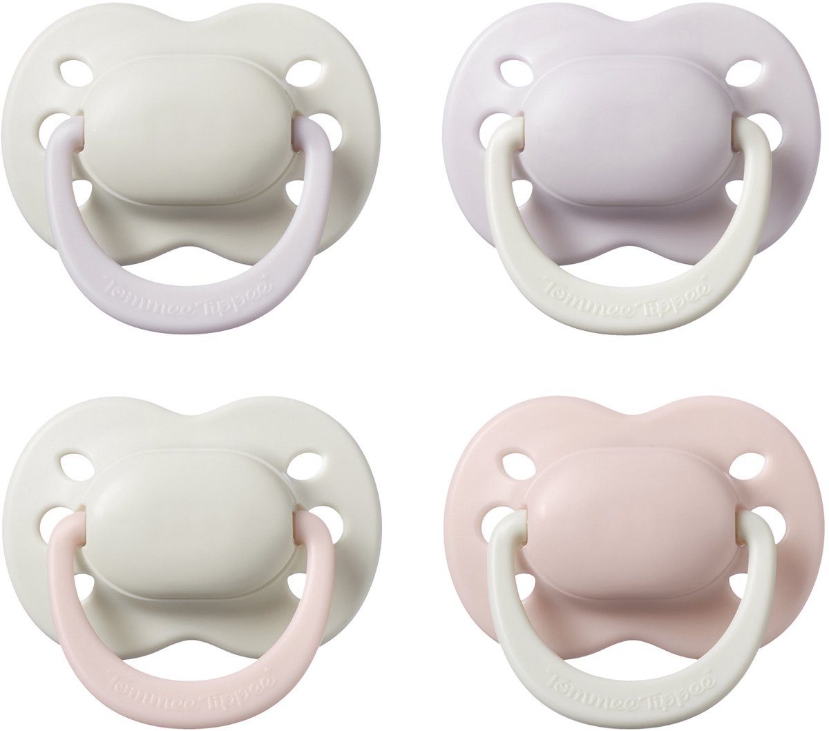 Sucette Tommee Tippee pour nouveau-né - 0-2 mois - 4 pièces - Sucette orthodontique - Silicone 100% sans BPA - Prune pâle et barbe à papa