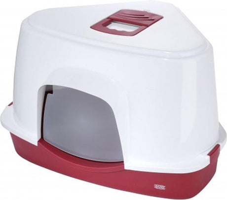 Bac à litière d'angle jumbo Ebi canto - rouge blanc - 56 x 70 x 46 cm