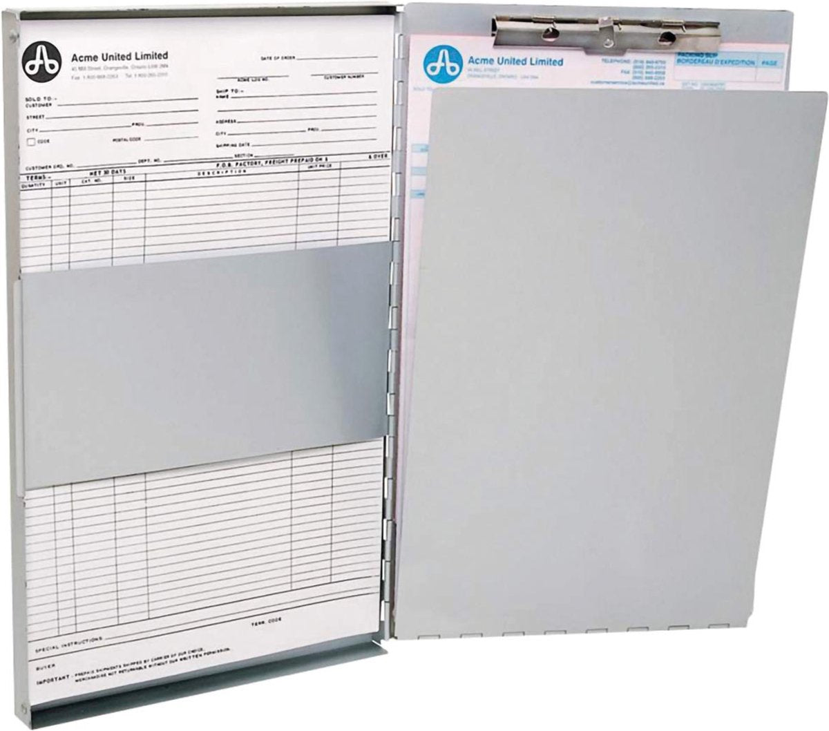 Presse-papiers Westcott - avec compartiment de rangement - aluminium - a4 - côté ouvert - ac-e17004