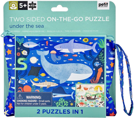 Petit collage puzzle double face loup sauvage dans un étui zippé | animaux dans la mer | à partir de 3 ans