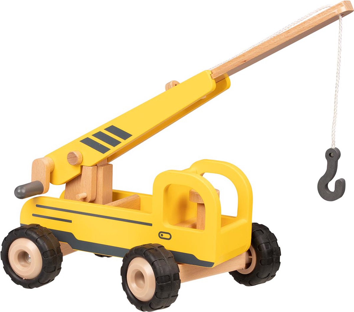 Véhicule en bois Goki : grue mobile 28x16,7x15,6cm, avec pneus en caoutchouc, 3+