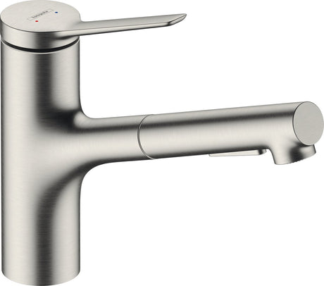 Hansgrohe zesis m33 - mitigeur de cuisine - commande à levier unique - taille 150 mm - douchette extractible - 2 fonctions de pulvérisation - aspect acier inoxydable