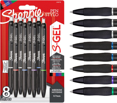 Gel Sharpie | stylos gel | pointe moyenne (0,7 mm) | différentes couleurs | 8 pièces