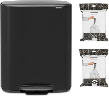 Poubelle Brabantia bo - 60 litres - 1 compartiment - avec 80 sacs poubelles - noir mat